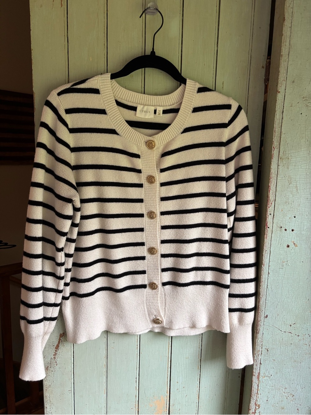 Cyrus Cream and Black Striped Button-Up Cardigan